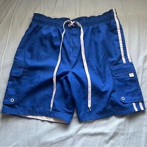 White and Blue Mesh Lined Swim Shorts